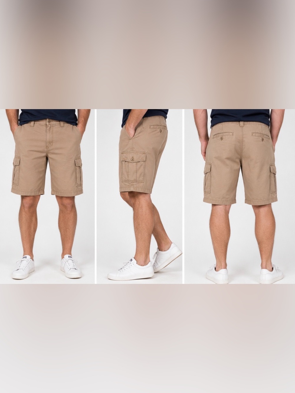 JACHS New York Men’s Cargo Shorts Size 38 Khaki 100% Cotton Heavyweight Utility